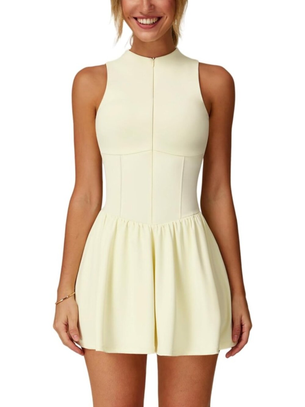 High Neck Sleeveless Tennis Dress with Pockets | Zip Front Golf Workout Dress